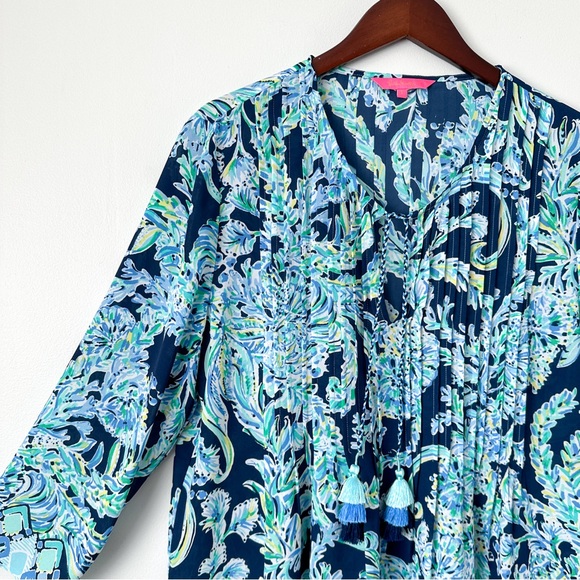 Lilly Pulitzer Top LARGE Marilina Tunic Navy Scuba Doo High Tide Tassel - Picture 4 of 8